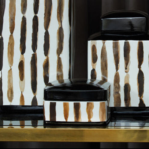 Orsina Mona Small Ceramic Trinket Box – Black and White Glazed Decor