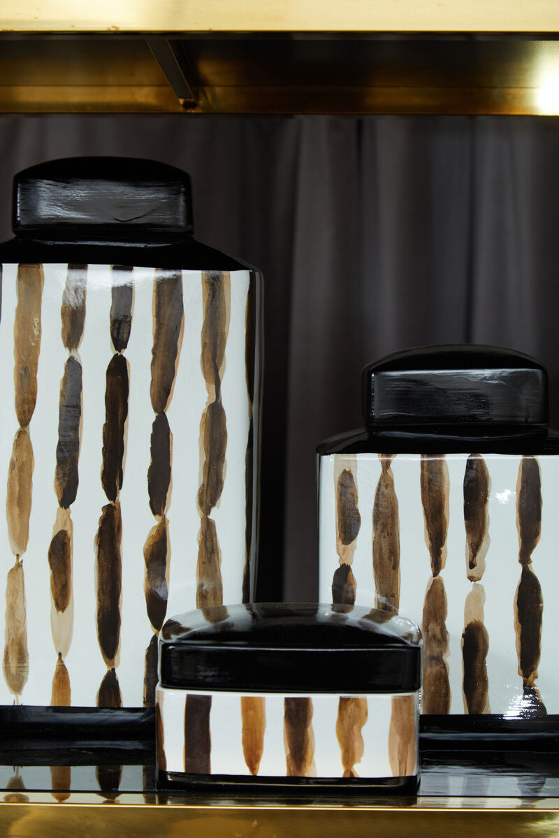 Orsina Mona Small Ceramic Jar – Black and White Brushstroke Decor