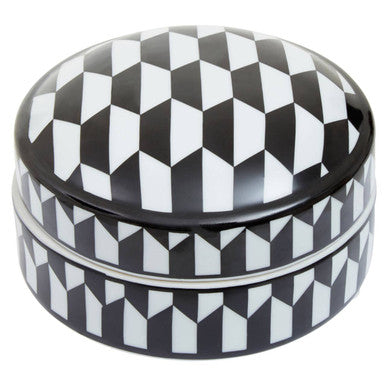 Orsina Marlo Small Geometric Print Ceramic Trinket Box – Black & White