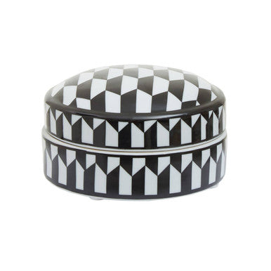Orsina Marlo Small Geometric Print Ceramic Trinket Box – Black & White
