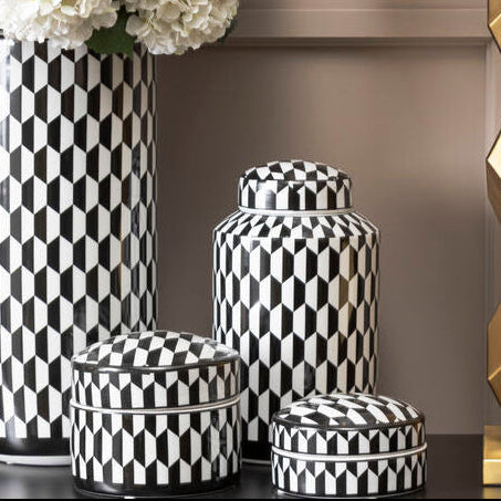 Orsina Marlo Small Geometric Print Ceramic Trinket Box – Black & White