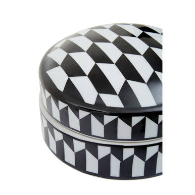 Orsina Marlo Small Geometric Print Ceramic Trinket Box – Black & White