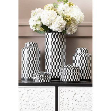 Orsina Marlo Large Geometric Ceramic Trinket Box – Black and White