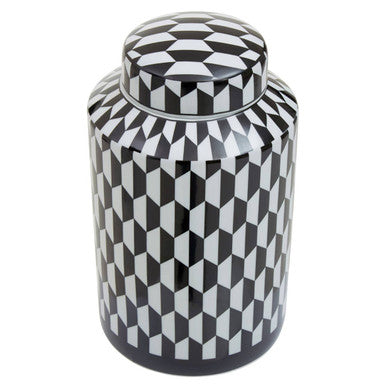 Orsina Marlo Small Ceramic Jar – Black and White Geometric Porcelain