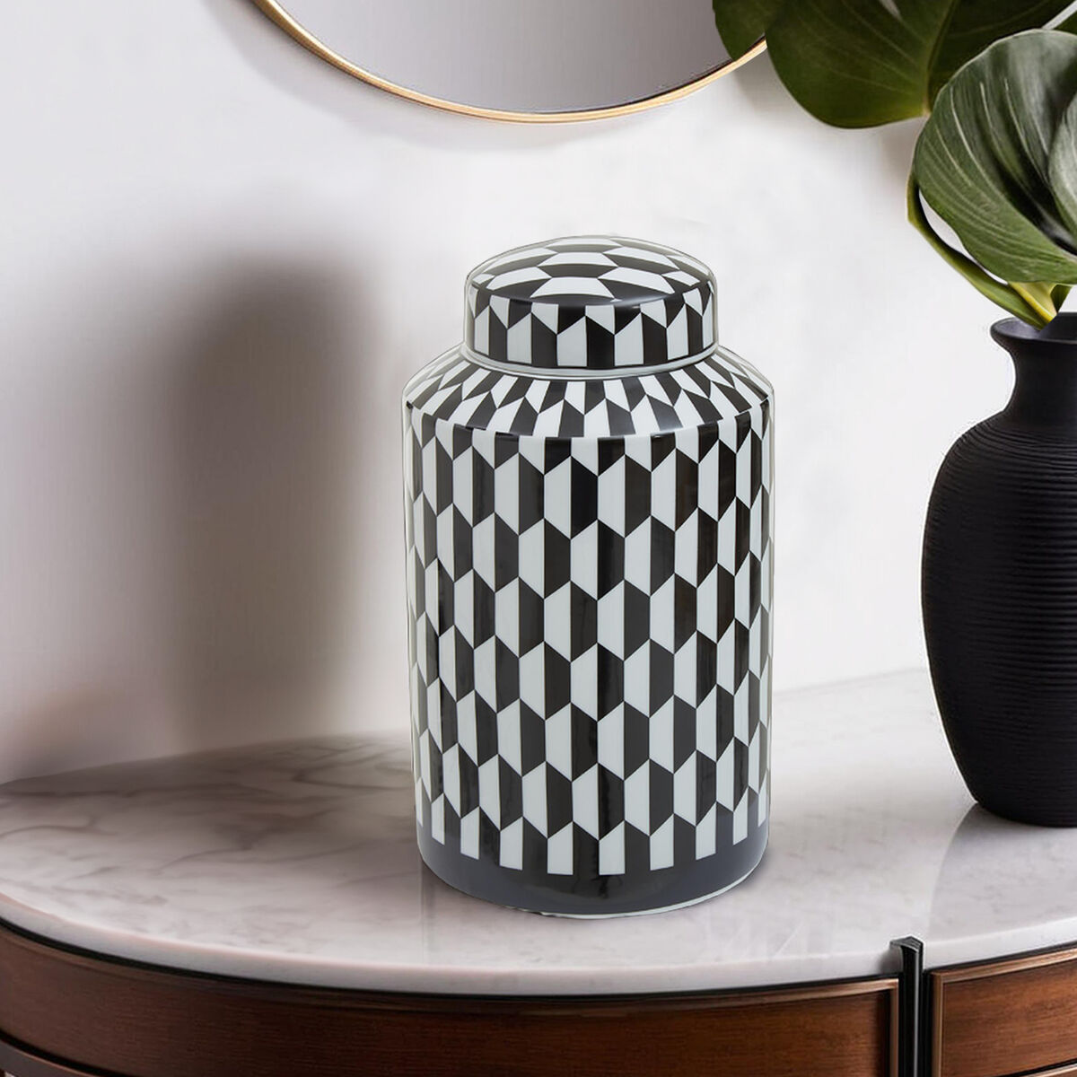 Orsina Marlo Small Ceramic Jar – Black and White Geometric Porcelain
