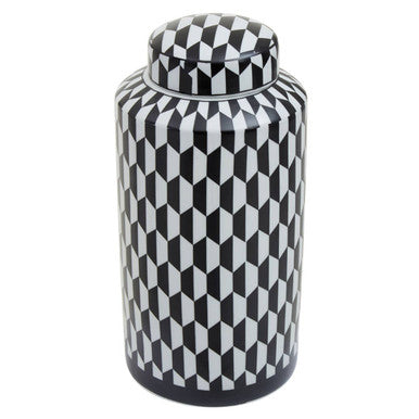 Orsina Marlo Large Black and White Geometric Ceramic Porcelain Jar