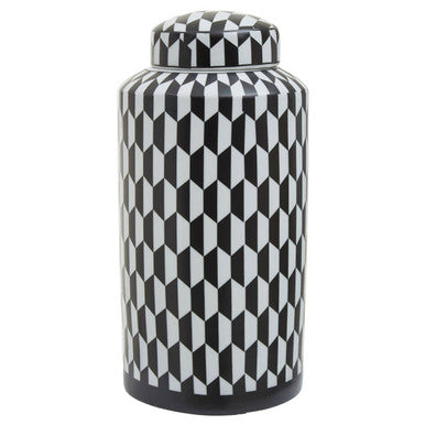 Orsina Marlo Large Black and White Geometric Ceramic Porcelain Jar