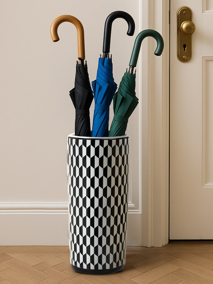 Orsina Marlo Geometric Ceramic Umbrella Stand – Black and White