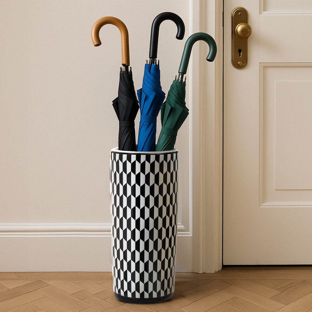 Orsina Marlo Geometric Ceramic Umbrella Stand – Black and White