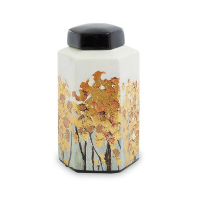 Orsina Mera Small Hexagonal Ceramic Jar with Gold Accents and Lid