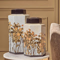 Orsina Mera Small Hexagonal Ceramic Jar with Gold Accents and Lid