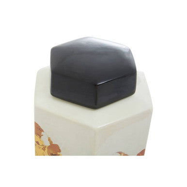 Orsina Mera Small Hexagonal Ceramic Jar with Gold Accents and Lid