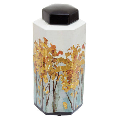 Orsina Mera Large Hexagonal Ceramic Jar | Black and Gold Oriental Decor