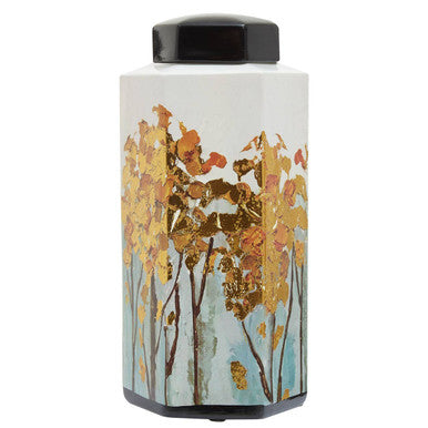 Orsina Mera Large Hexagonal Ceramic Jar | Black and Gold Oriental Decor