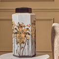 Orsina Mera Large Hexagonal Ceramic Jar | Black and Gold Oriental Decor