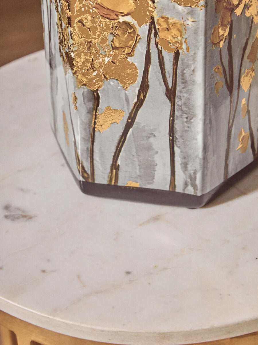 Orsina Mera Large Hexagonal Ceramic Jar | Black and Gold Oriental Decor