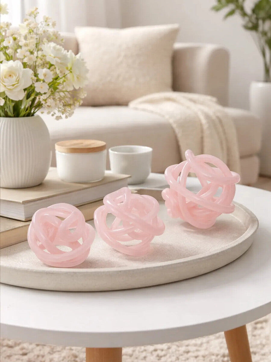 Orsina Pink Glass Knot Decor - Set of 3 Sculptural Table Ornaments