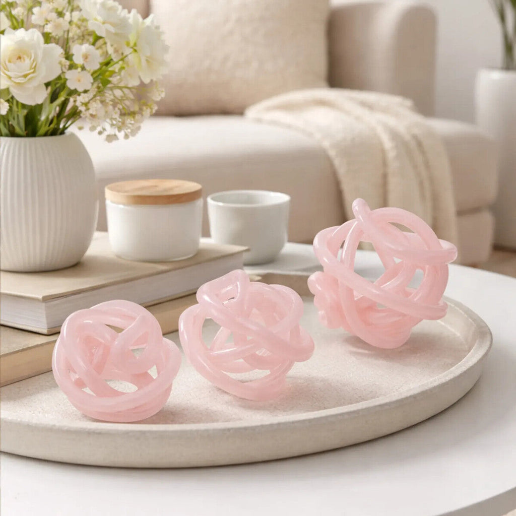 Orsina Pink Glass Knot Decor - Set of 3 Sculptural Table Ornaments