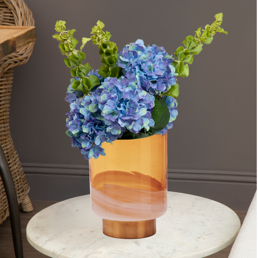 Orsina Cleo Small Amber Glass Bud Vase with Polished Brass Base