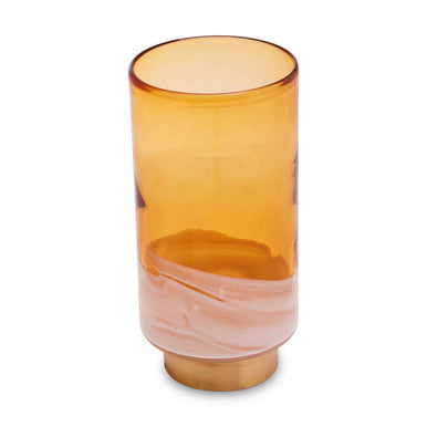 Orsina Cleo Large Amber Glass Vase with Brass Base – Modern Centerpiece