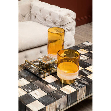 Orsina Cleo Large Amber Glass Vase with Brass Base – Modern Centerpiece