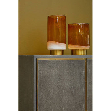 Orsina Cleo Large Amber Glass Vase with Brass Base – Modern Centerpiece