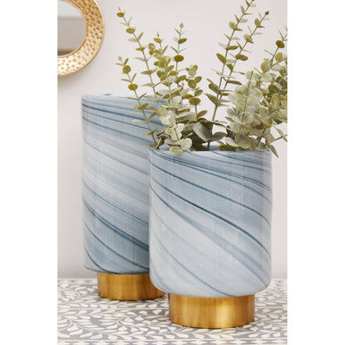 Orsina Cleo Small Grey Glass Vase with Gold Base – Modern Home Decor
