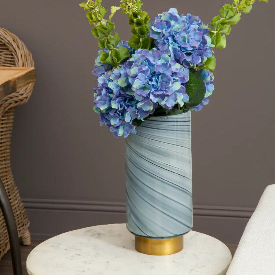 Orsina Cleo Large Grey Glass Vase with Gold Base – Modern Decor