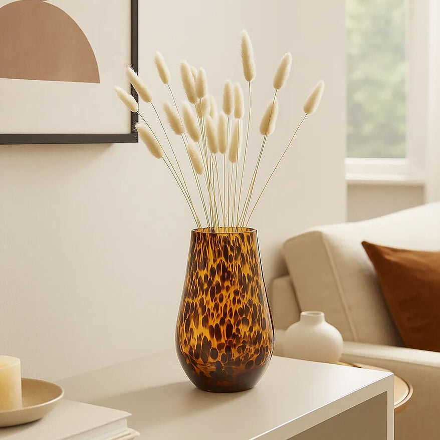Orsina Celia Small Tortoise Shell Glass Vase – Black and Gold Decor