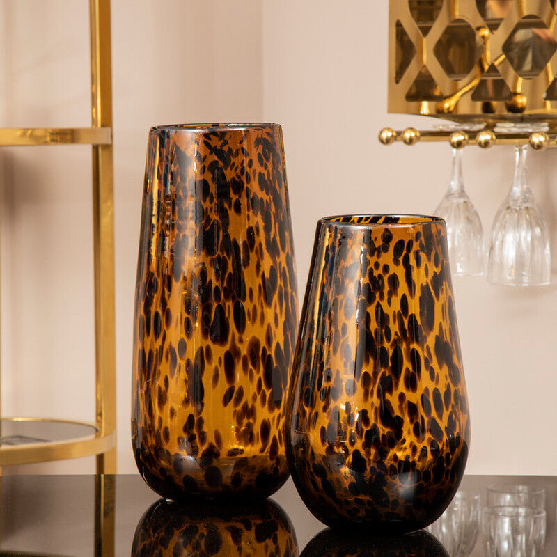Orsina Celia Large Tortoise Shell Glass Vase – Black and Gold