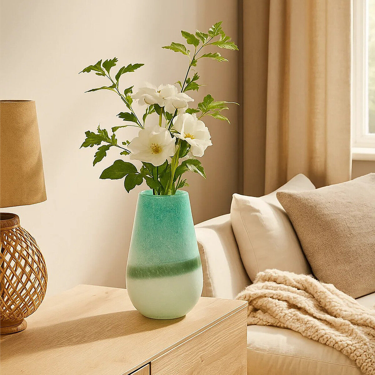Orsina Celia Small Turquoise and White Ombre Ceramic Flower Vase