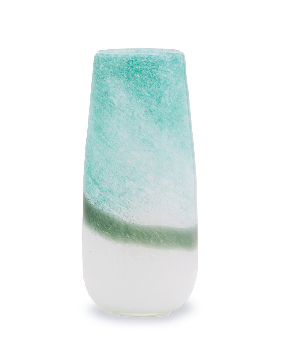 Orsina Celia Large Ombre Glass Vase – Turquoise and White Coastal Decor