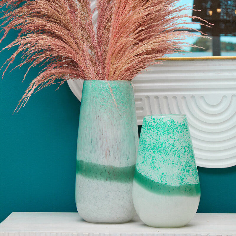Orsina Celia Large Ombre Glass Vase – Turquoise and White Coastal Decor