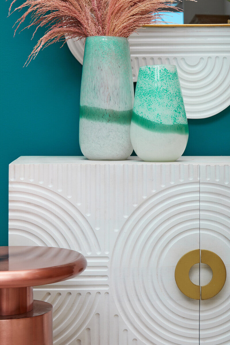 Orsina Celia Large Ombre Glass Vase – Turquoise and White Coastal Decor
