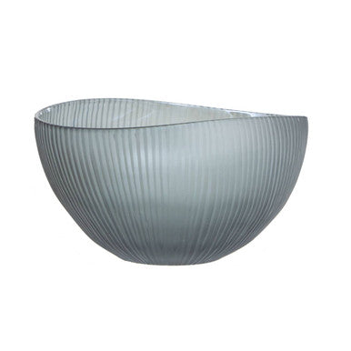 Orsina Hessa Grey Glass Bowl – Iridescent Blue Interior Centerpiece