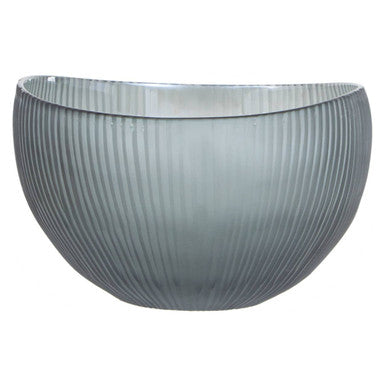 Orsina Hessa Grey Glass Bowl – Iridescent Blue Interior Centerpiece