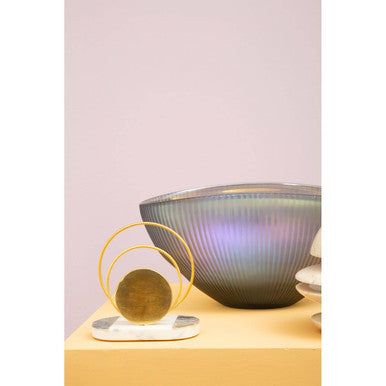 Orsina Hessa Grey Glass Bowl – Iridescent Blue Interior Centerpiece