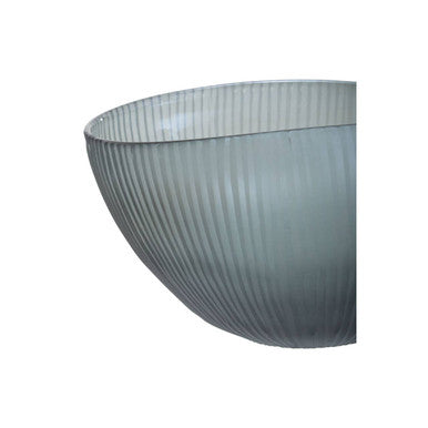 Orsina Hessa Grey Glass Bowl – Iridescent Blue Interior Centerpiece