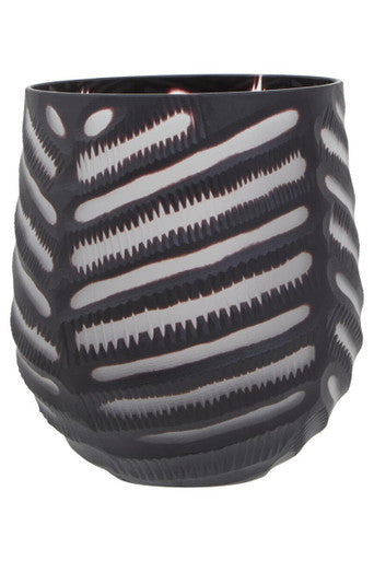 Orsina Small Black Glass Vase – Chevron Cut Contemporary Decor