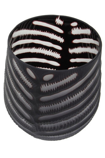 Orsina Small Black Glass Vase – Chevron Cut Contemporary Decor