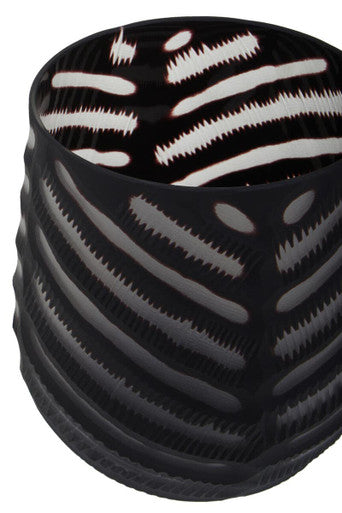 Orsina Small Black Glass Vase – Chevron Cut Contemporary Decor