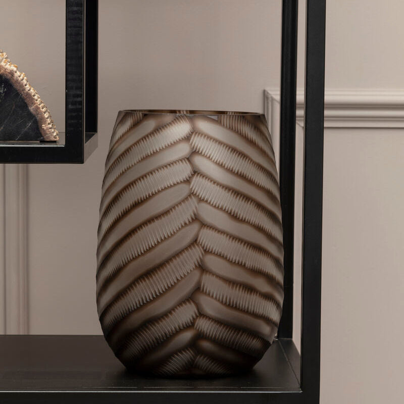 Black Glass Chevron Vase – Orsina Large Geometric Modern Centerpiece