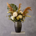 Orsina Hessa Large Dark Grey Glass Vase – Ribbed Modern Centerpiece