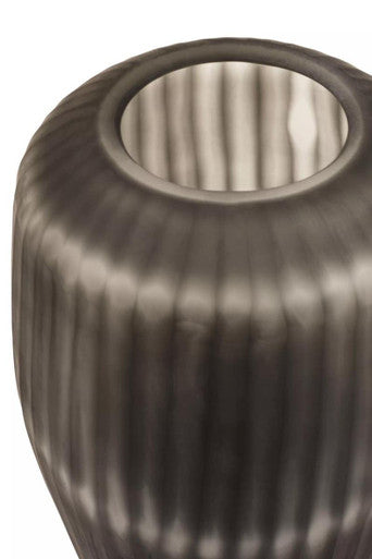 Orsina Hessa Large Dark Grey Glass Vase – Ribbed Modern Centerpiece