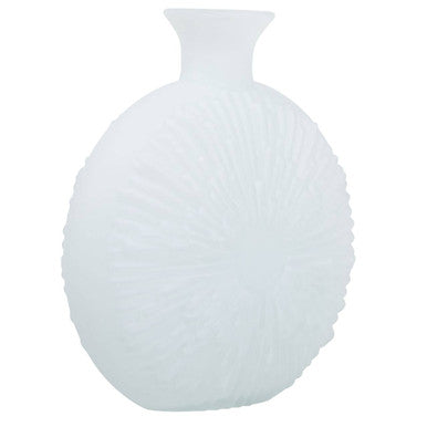 Orsina Hadia Matte White Glass Vase – Modern Sunburst Sculpted Decor