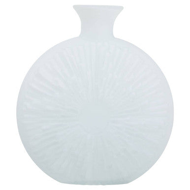 Orsina Hadia Matte White Glass Vase – Modern Sunburst Sculpted Decor
