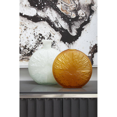 Orsina Hadia Matte White Glass Vase – Modern Sunburst Sculpted Decor