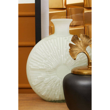 Orsina Hadia Matte White Glass Vase – Modern Sunburst Sculpted Decor