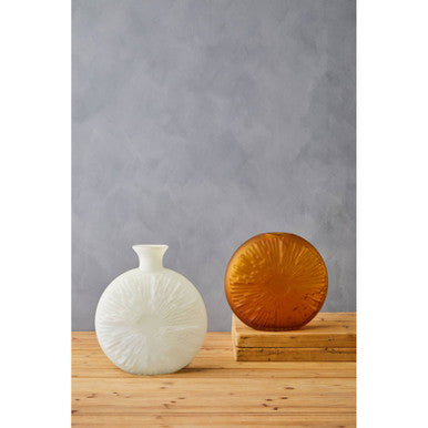 Orsina Hadia Matte White Glass Vase – Modern Sunburst Sculpted Decor