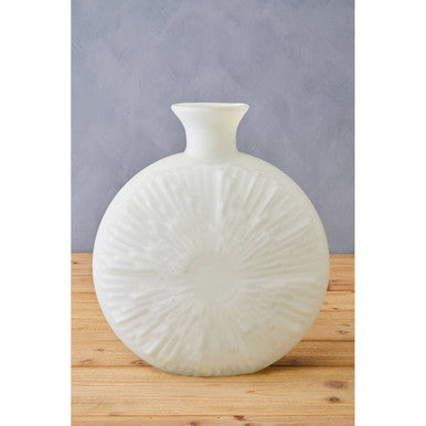 Orsina Hadia Matte White Glass Vase – Modern Sunburst Sculpted Decor